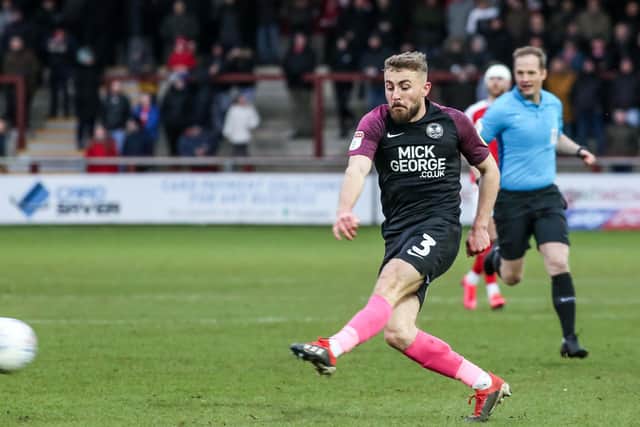 Dan Butler scores for Posh at Fleetwood. Photo: Joe Dent/theposh.com.
