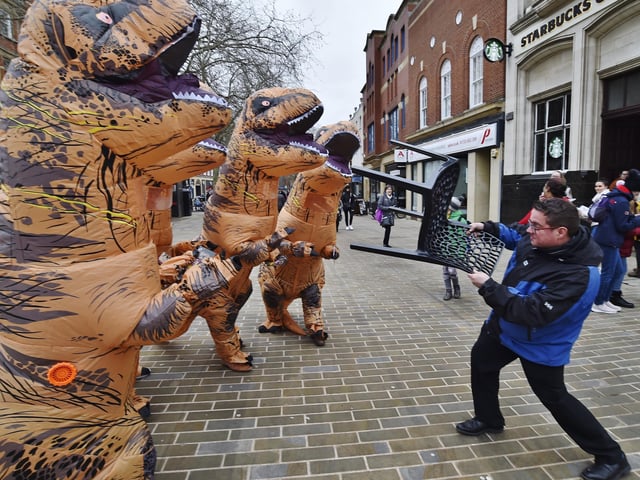 Dinosaurs visit Peterborough ahead of a major exhibition at the cathedral
