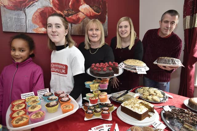 Jessica Sackey, Hannah Thompson, Barbara Lowey, Samantha Holroyd and Gary Thompson at the cake and coffee fundraiser EMN-200221-162053009