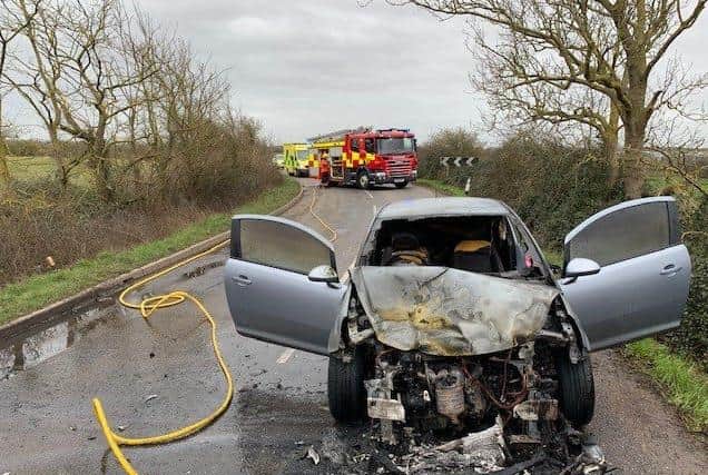 The car fire in Ramsey. Photo: Cambridgeshire Fire and Rescue Service