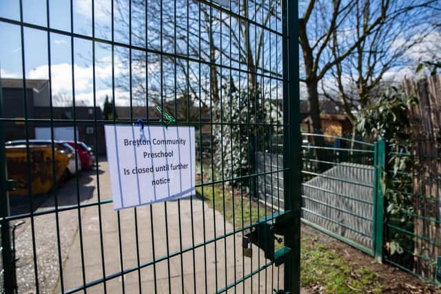 A closure sign at Bretton Community Pre-School. Photo: Terry Harris