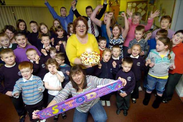 The children and staff celebrate Butterflies Childcare's fifth birthday at Falsgrave Community Resource Centre.