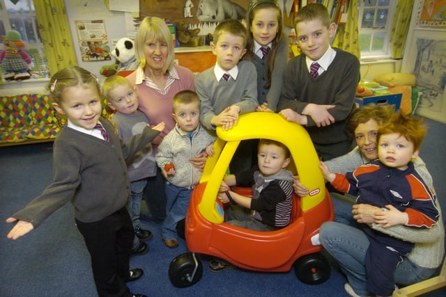 The NSPCC Centre is presented with new play equipment by pupils of Northstead Primary School.