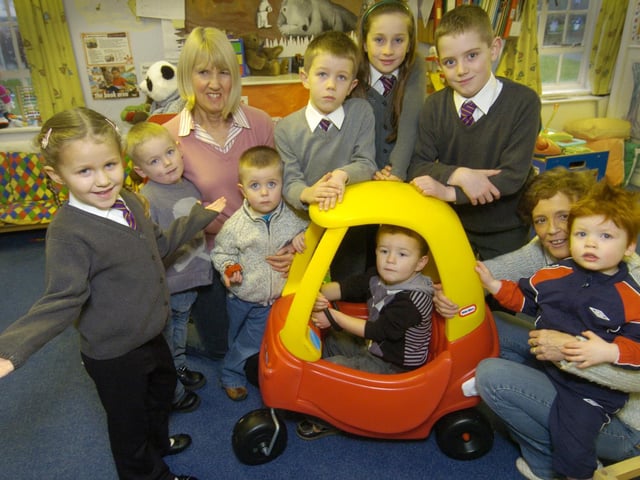 The NSPCC Centre is presented with new play equipment by pupils of Northstead Primary School.