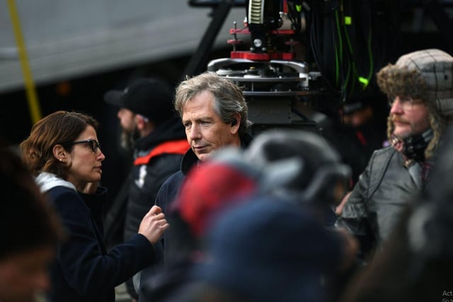 Stars Ben Mendelsohn and Cobie Smulders were spotted in conversation in-between scenes. Picture: Jonathan Gawthorpe.