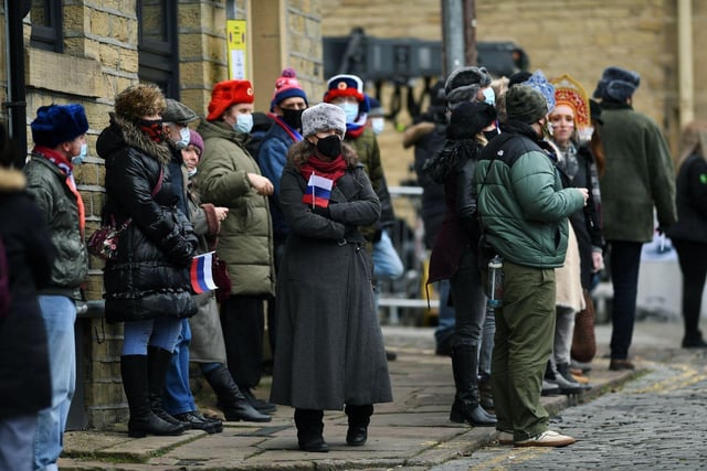 Much like during filming in Leeds City Centre extras were dressed in Russian gear. Picture: Jonathan Gawthorpe.