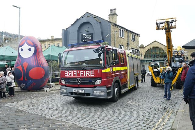 Hundreds of crew, a firefighter and a fire engine were seen on set and the building where filming was taking place was closed to members of the public.