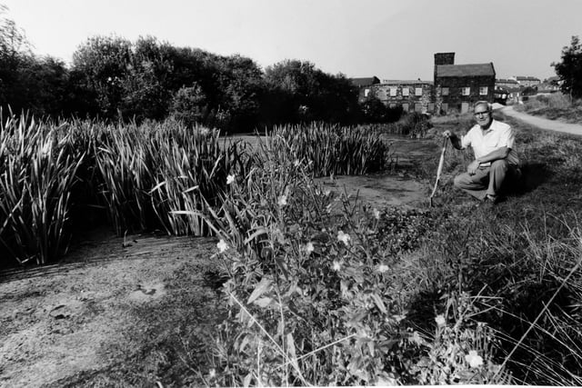 This is Albert Shutts who had been working for hundreds of hours over the last six years to turn derelict land into a pocket sized nature park at the Old Dog Mill ponds off Kirk Lane in Yeadon. He is pictured in August 1990.