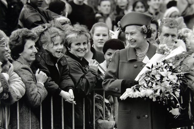 The Queen pictured during a visit to Leeds in February 1990.