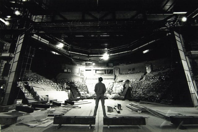 West Yorkshire Playhouse opened in March 1990.  Pictured is head of design Rob Jones surveying the 750-seat Quarry theatre.