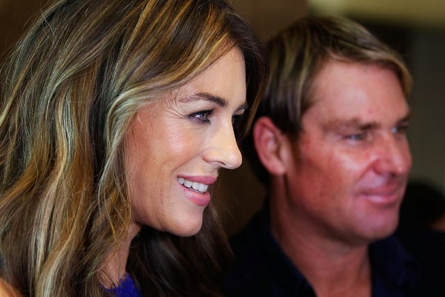 Elizabeth Hurley and Shane Warne attend a Queenspark breakfast to celebrate the brand's Summer 2013 collection on November 8, 2013 in Sydney, Australia. (Photo by Brendon Thorne/Getty Images)