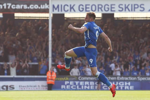 Matt Godden celebrates a goal for Posh against Sunderland.