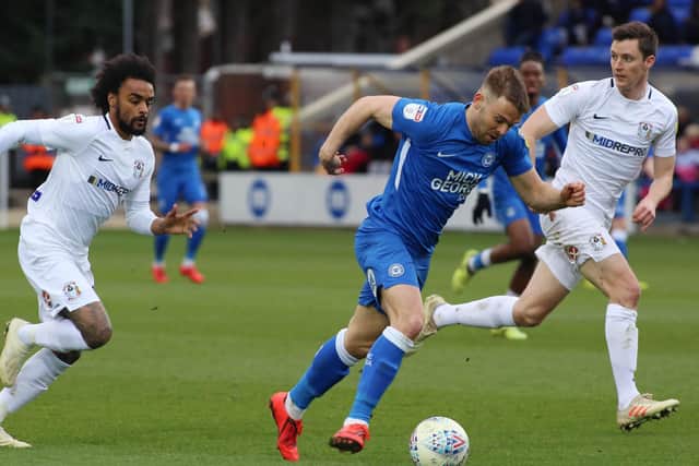 Matt Godden playing for Posh against Coventry.