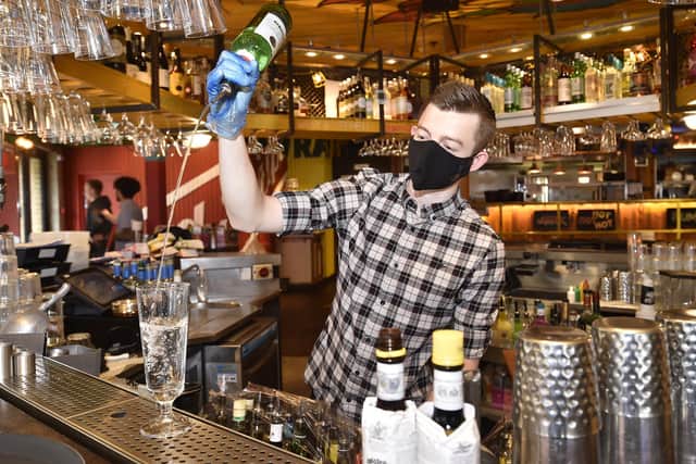 Turtle Bay restaurant at St John's Square open after lockdown. Pictured is  head bar tender Liam Whitney EMN-200407-120702009