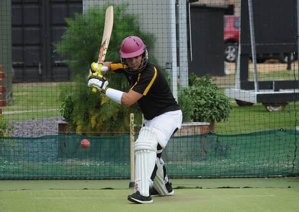Peterborough Town cricket captain  David Clarke  in the nets at Bretton Gate earlier this summer.