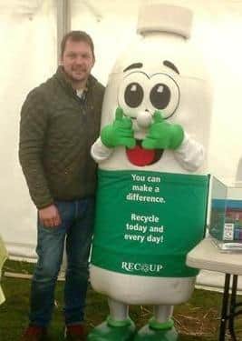 A highlight - RECOUP have worked with Jimmy's Farm to promote plastic recycling. Their mascot pictured with farmer and TV presenter Jimmy Doherty himself. EMN-200707-145410001