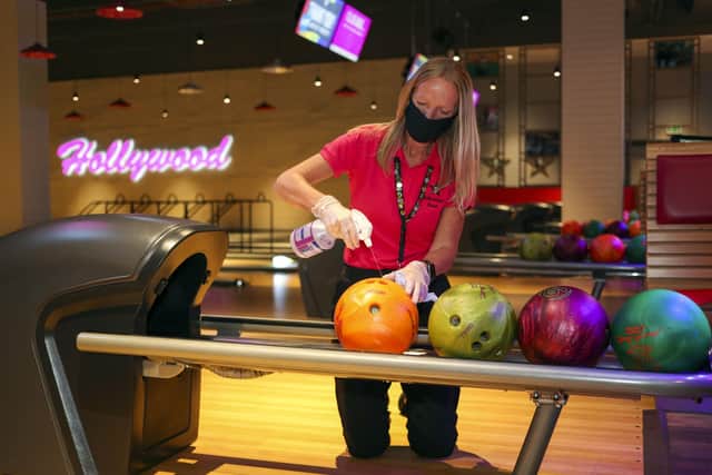 Enhanced cleaning will take place throughout the day at Hollywood Bowl centres, including the cleaning of bowling balls, lane seating and touch screens in between games. EMN-200907-145417001