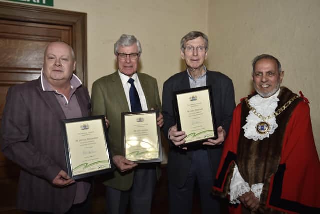 Civic Awards 2020 at the Town Hall.  Community Involvement Awards - Mayor of Peterborough Coun. Gul Nawaz with  Johnny Richardson, John Hodder and  John Sharman. EMN-200303-234912009