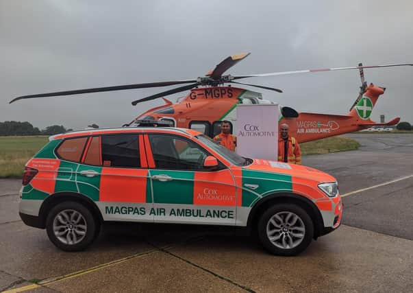 A new partnership: Cox Automotive sponsors Magpas Air Ambulance’s rapid response vehicles. EMN-201007-121027001