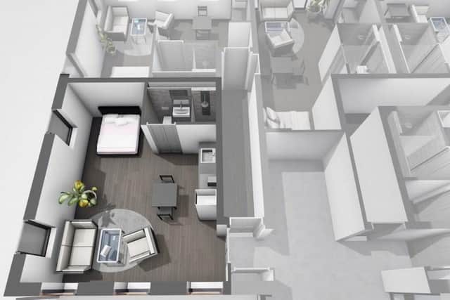An artist's impression of one of the studio apartments