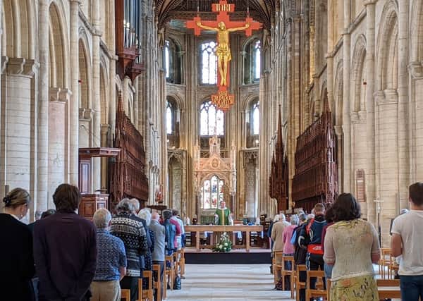 The first service at Peterborough Cathedral after lockdown.