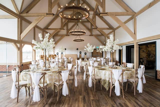Decorated for a wedding reception, Sissons Barn at Peakirk. Photo: Ryan Jarvis Photography EMN-200714-145651001