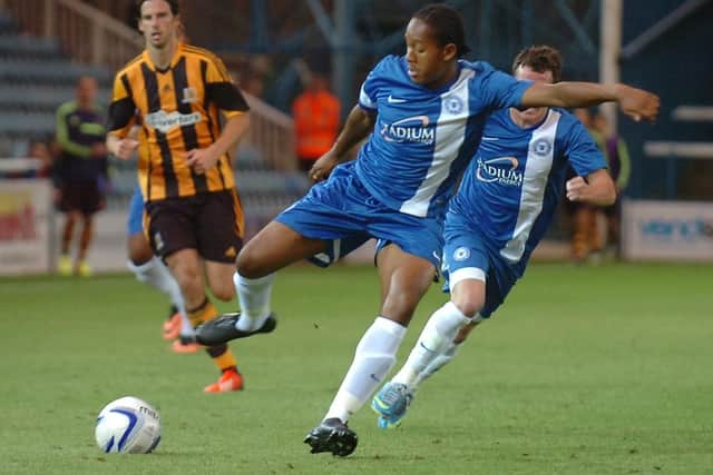 Posh striker Jaanai Gordon in action.