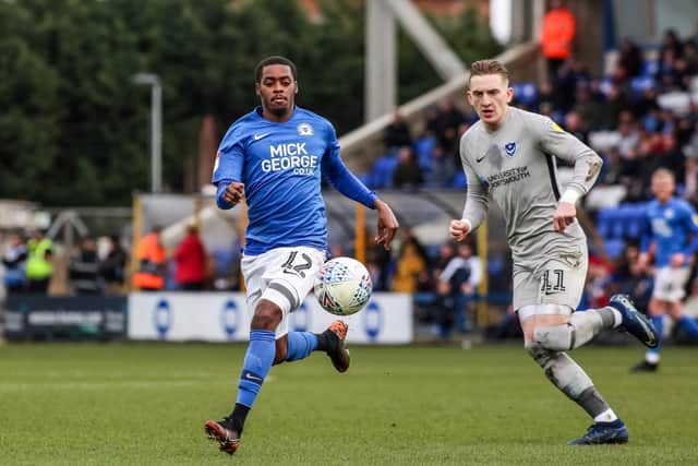 Reece Brown in action for Posh against Portsmouth. Photo: Joe Dent/theposh.com.