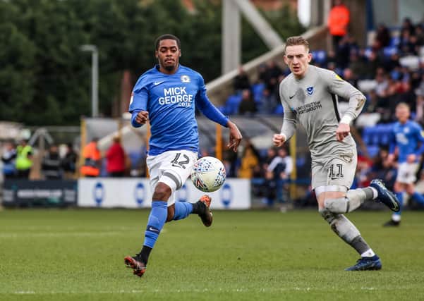 Reece Brown in action for Posh against Portsmouth. Photo: Joe Dent/theposh.com.