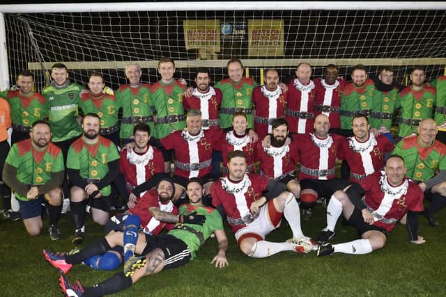 Marco Sementa's Santa v Elves teams at Yaxley FC in a previous fundraising match in December last year.
