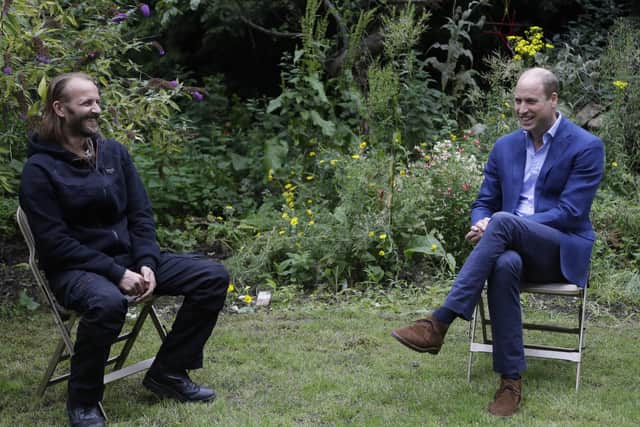 The Duke of Cambridge speaks with service user Robert Farrand  during a visit to the Garden House part of the Peterborough Light Project. Picture: Kirsty Wigglesworth/PA Wire
