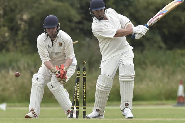 Nassington's Dave Lovelock is bowled during the Hunts League defeat by Stamford. Photo: David Lowndes.