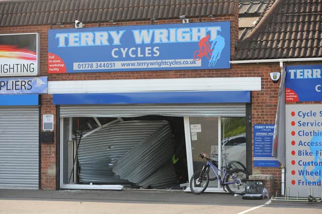The damage caused during the raid at Terry Wright Cycles, Mancetter Square