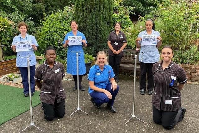 Peterborough City Hospital's Cancer Community Nurses are thrilled withj the donation of IV stands from Orbital Fabrications. EMN-200723-174031001