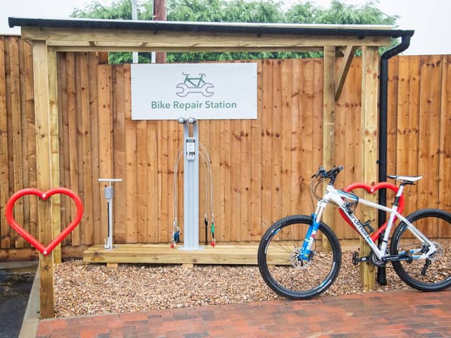 One of the cycle repair stations at a Co-op store. Free water and cycle repair kits on offer are also available from the Co-op.