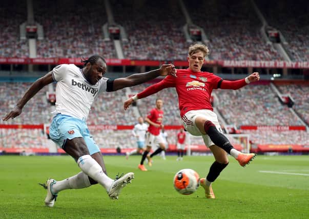 MIchail Antonio in action for West Ham at Manchester United last month. Photo:  Catherine Ivill/NMC Pool/PA Wire
