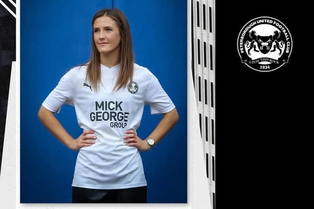 Posh Ladies player Hannah Pendred models the latest club kit.