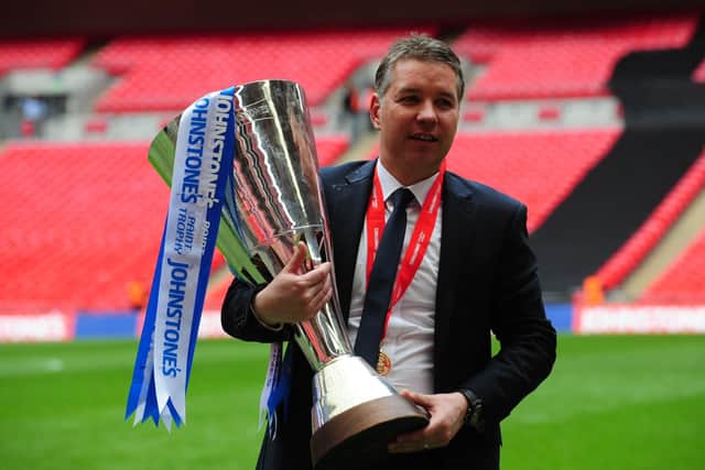 Darren Ferguson with the Johnstone's Paint Trophy at Wembley.