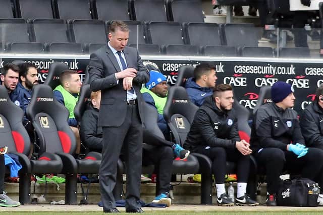 Darren Ferguson's final game of his second spell as Posh manager at MK Dons in 2015.