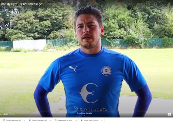 POSH player Christy Pym giving his Covid message. EMN-200408-162340001