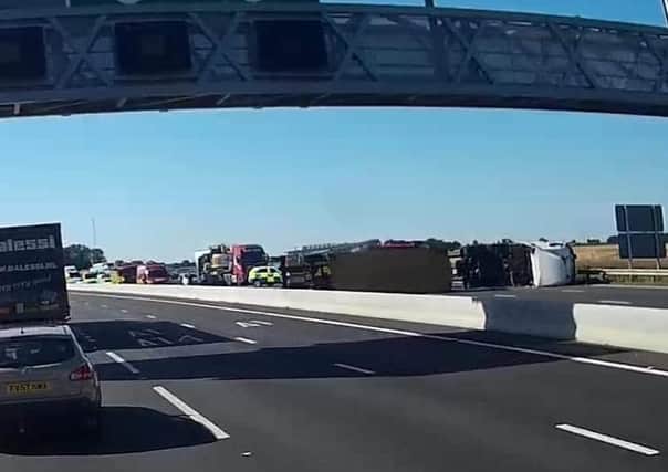 Dashcam footage showing the scene of the accident on the A1.