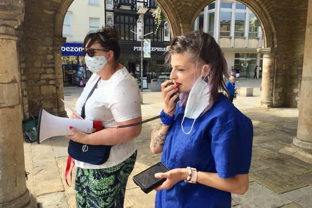 Organiser Rachel Addersley at the Cathedral Square protest. Pictures David Lowndes