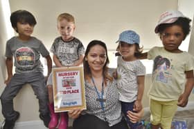 Ashley Beroznyckyi and children at the PT Nursery of the Year 3rd place-  Little Stars Nursery at Dogsthorpe Road EMN-190306-160447009