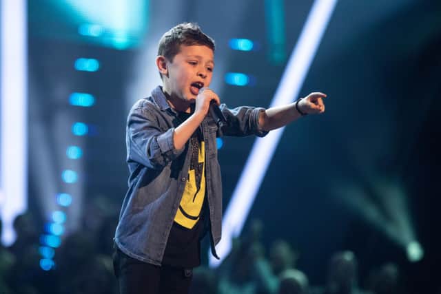 George performs in   The Voice Kids on ITV.   This photograph is (C) ITV Plc.