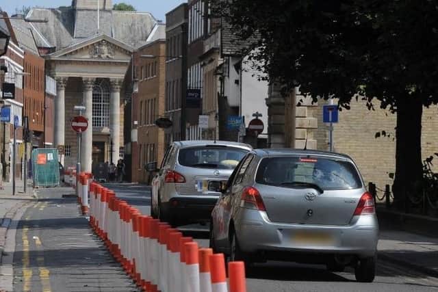The one-way system in Priestgate where a cycling lane has been installed