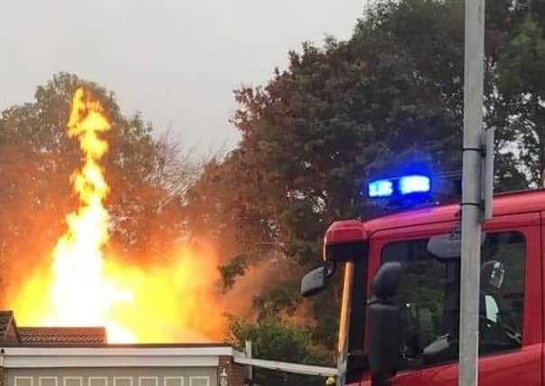 Flames from the ruptured gas main were up to 40 feet high according to residents. Picture: Cambridgeshire Fire & Rescue