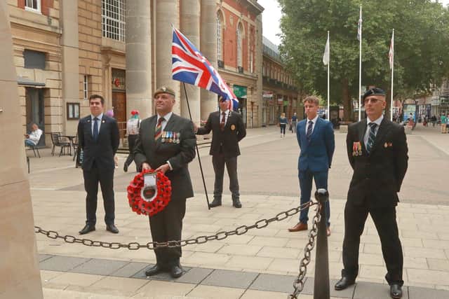 Wreaths are placed at the Peterborough War Memorial. Photos Doug Stuart/Cambs ACF