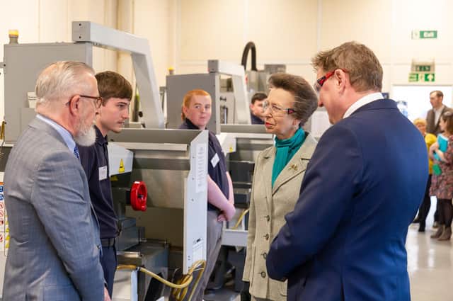 Princess Anne during a visit to Stainless Metalcraft in 2019.