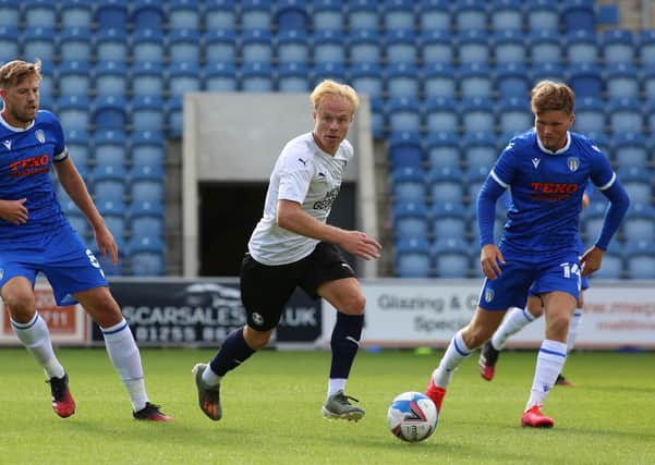 Ryan Broom in action for Posh at Colchester. Photo: Joe Dent/theposh.com.