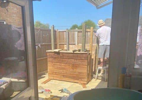 Jamie and Katie's bar under construction.